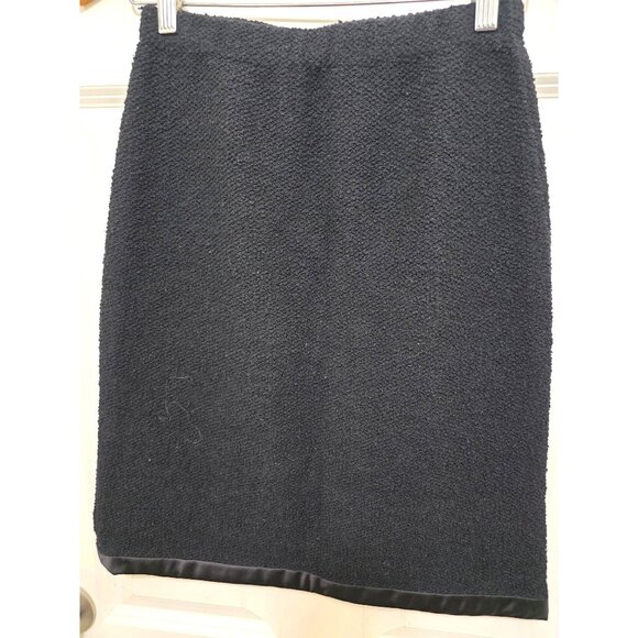Vintage Adolfo New York Y2K 90s Black A Line 100% Wool Office Skirt With Satin T - Picture 2 of 7